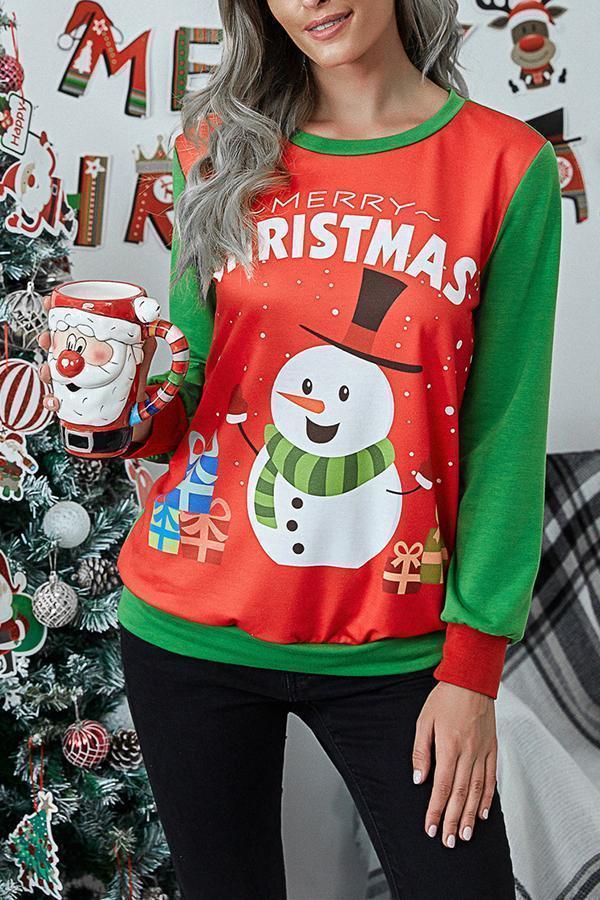 Casual Christmas Cartoon Print Tailored Sweatshirt