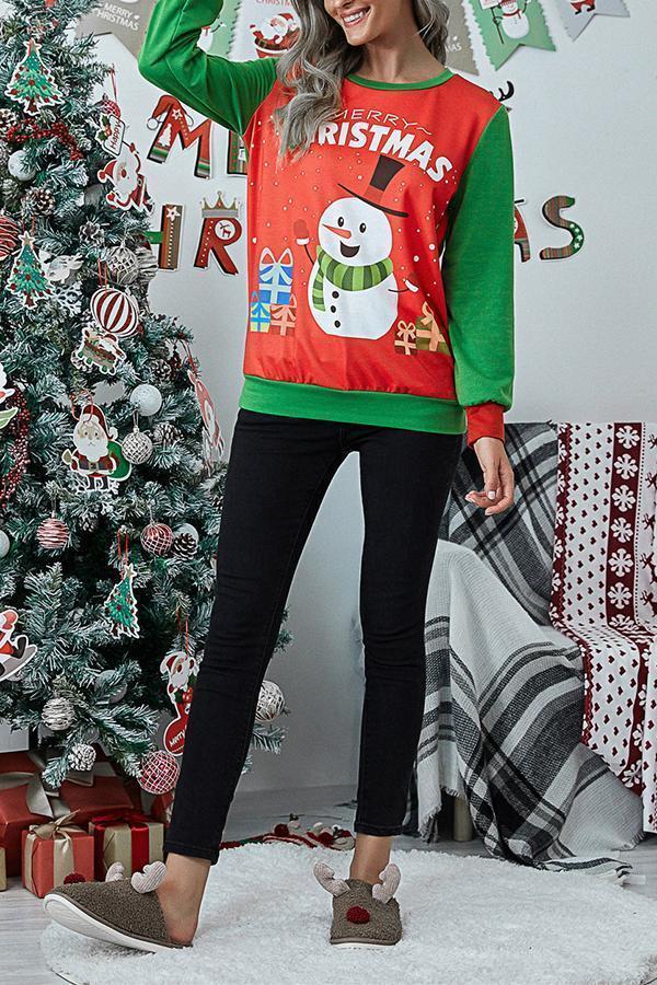 Casual Christmas Cartoon Print Tailored Sweatshirt