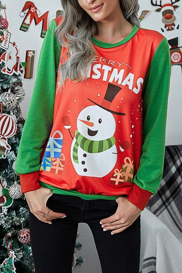 Casual Christmas Cartoon Print Tailored Sweatshirt