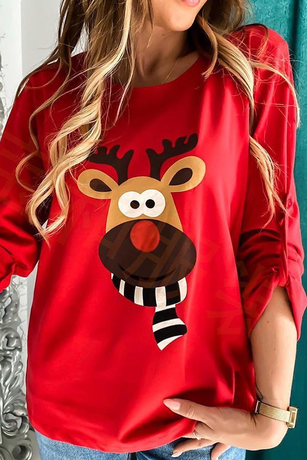 Cute Cartoon Print Reindeer Baggy Sweatshirt