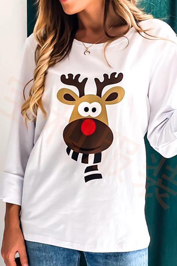 Cute Cartoon Print Reindeer Baggy Sweatshirt