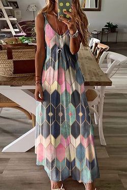 Stylish Geometric Print Sling Baggy Dress