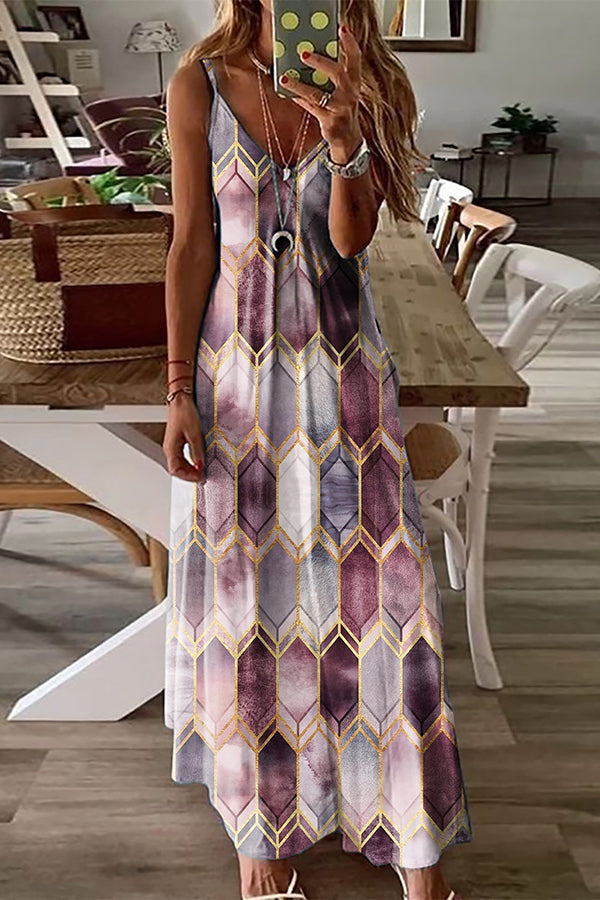 Stylish Geometric Print Sling Baggy Dress