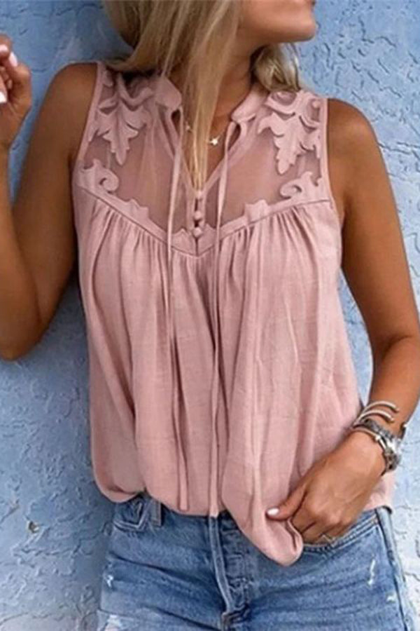 Chiffon Lace V-neck Sleeveless Shirt