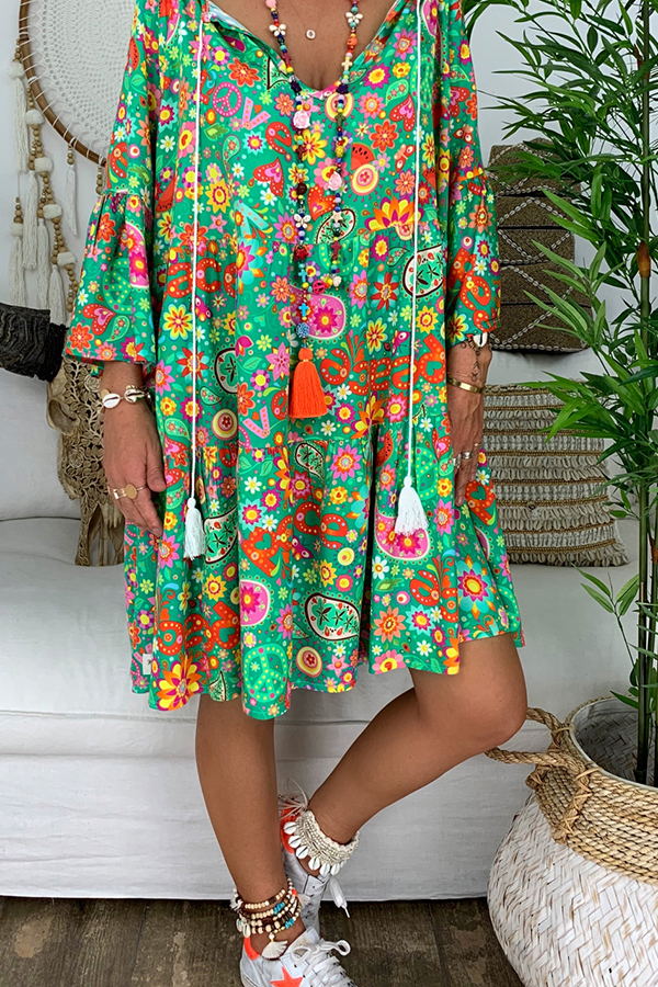 Casual Printed V-neck Dress