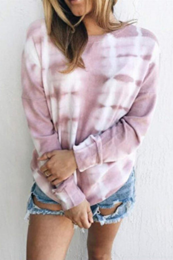 Printed Tie-dye Gradient Round Neck Top