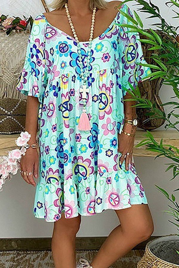 Casual Loose Round Neck Print Dress