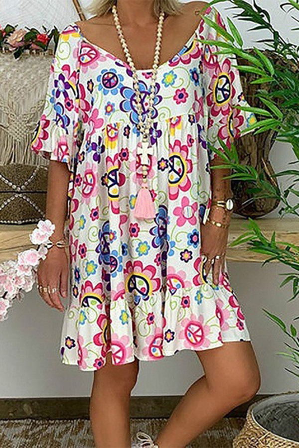 Casual Loose Round Neck Print Dress