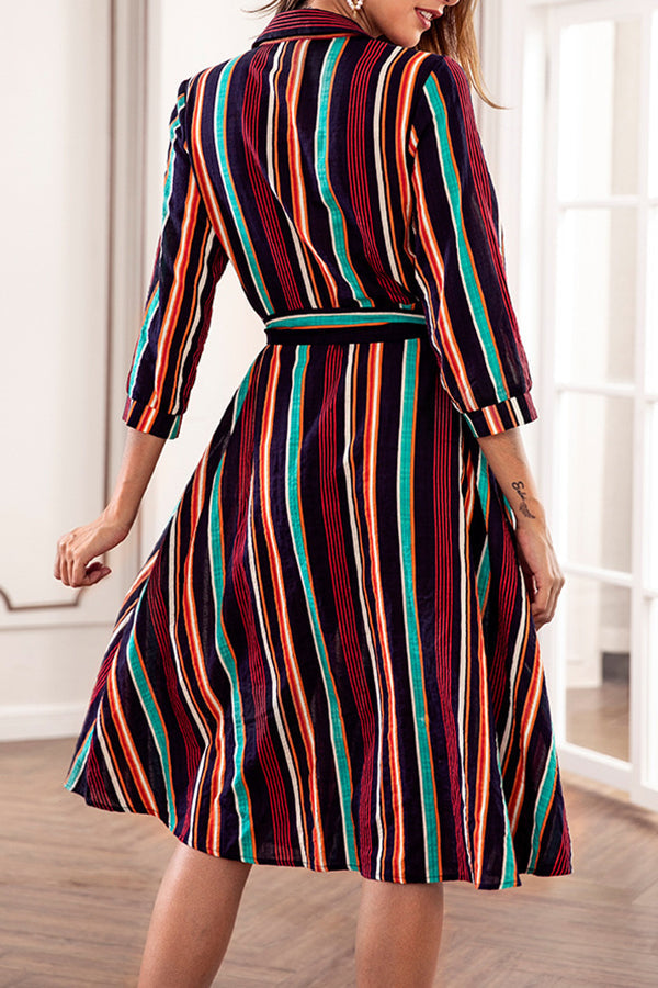 Color Striped Long Sleeve Dress