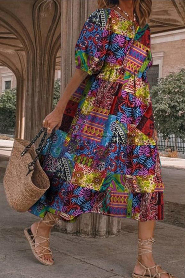 Casual Printed Loose Bohemian Dress