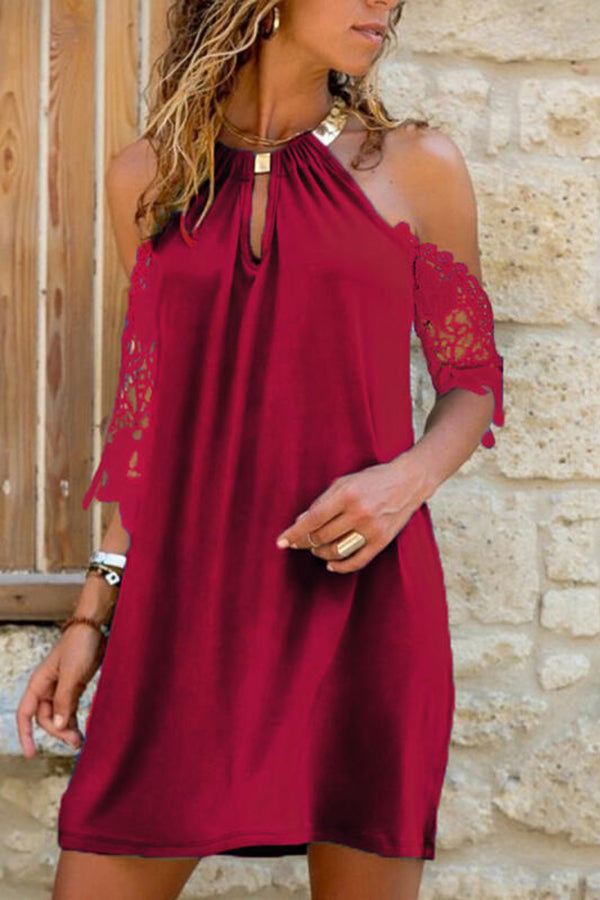 Off-shoulder Irregular Solid Color Dress