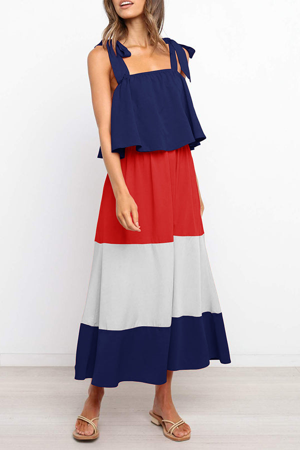 Elegant Colorful Contrast Flounce Sleeves Dress