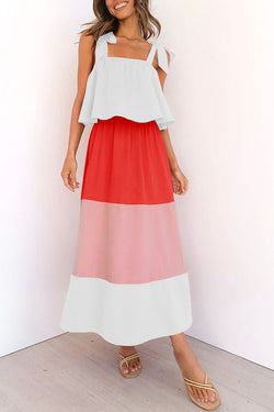 Elegant Colorful Contrast Flounce Sleeves Dress