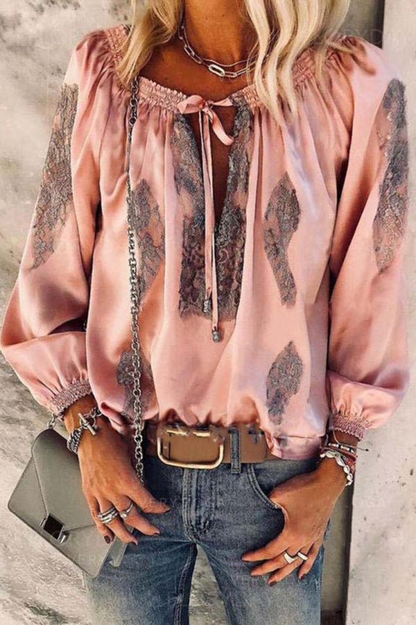 Stylish Irregular Print Lace-up Shirt