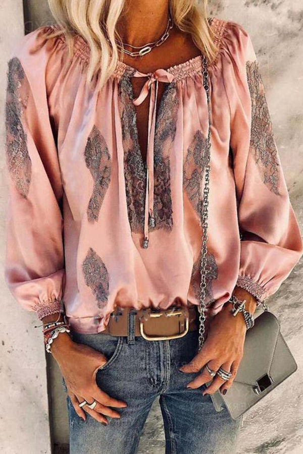 Stylish Irregular Print Lace-up Shirt