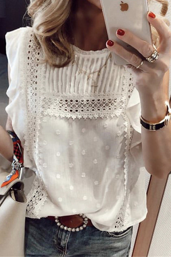 Sweet Polka Dot Lace Embroidery Shirt