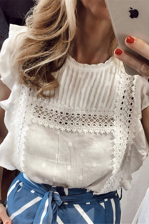 Sweet Polka Dot Lace Embroidery Shirt