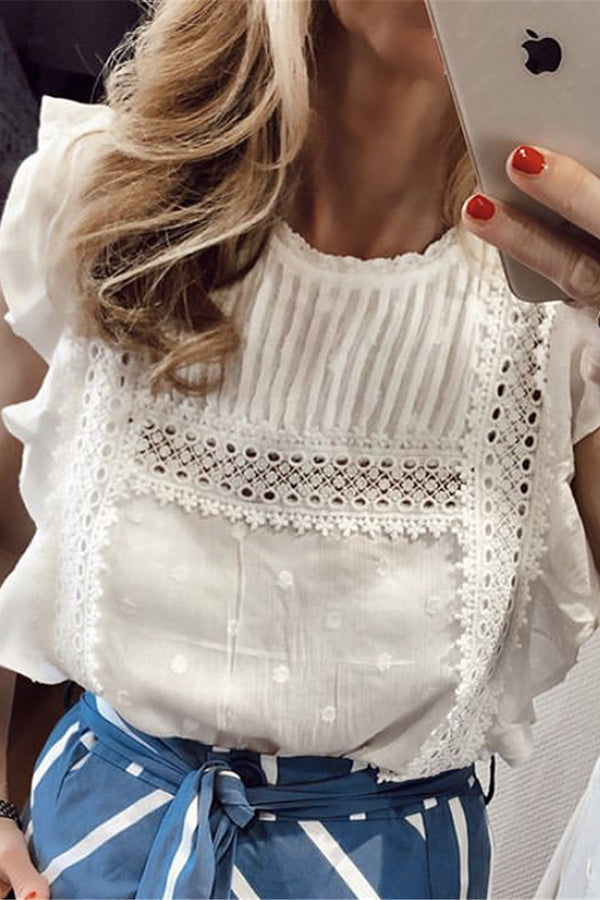 Sweet Polka Dot Lace Embroidery Shirt