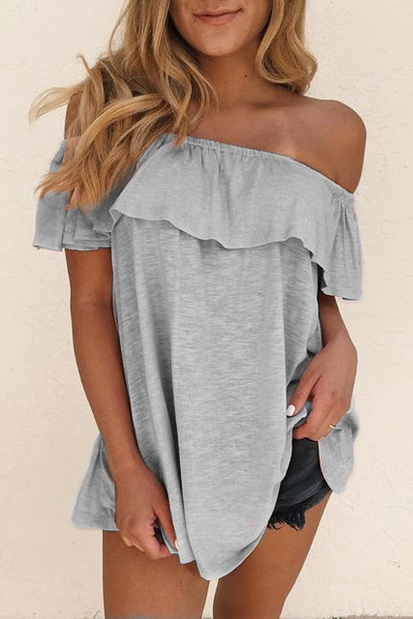 Elegant Solid Color Off-shoulder Shirt