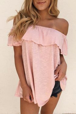 Elegant Solid Color Off-shoulder Shirt