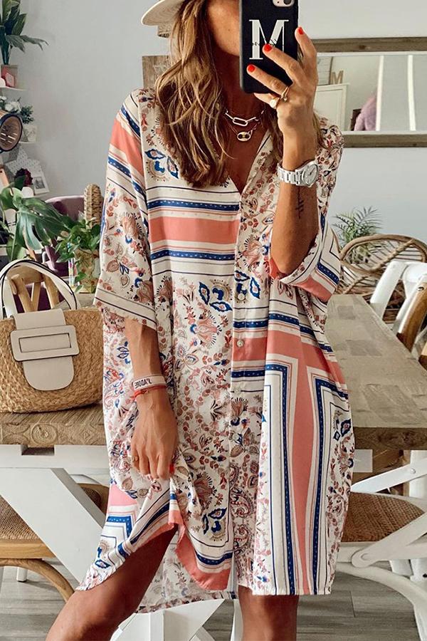 Geometric Print Three-quarter Sleeve Dress