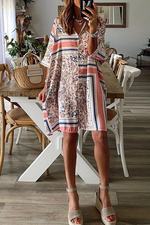 Geometric Print Three-quarter Sleeve Dress