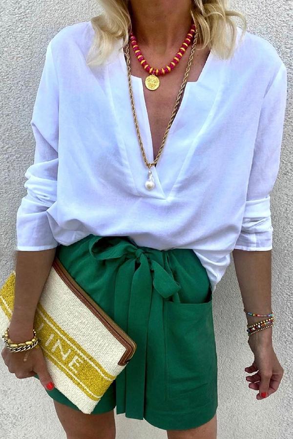 V-neck Loose Long Sleeve Blouse