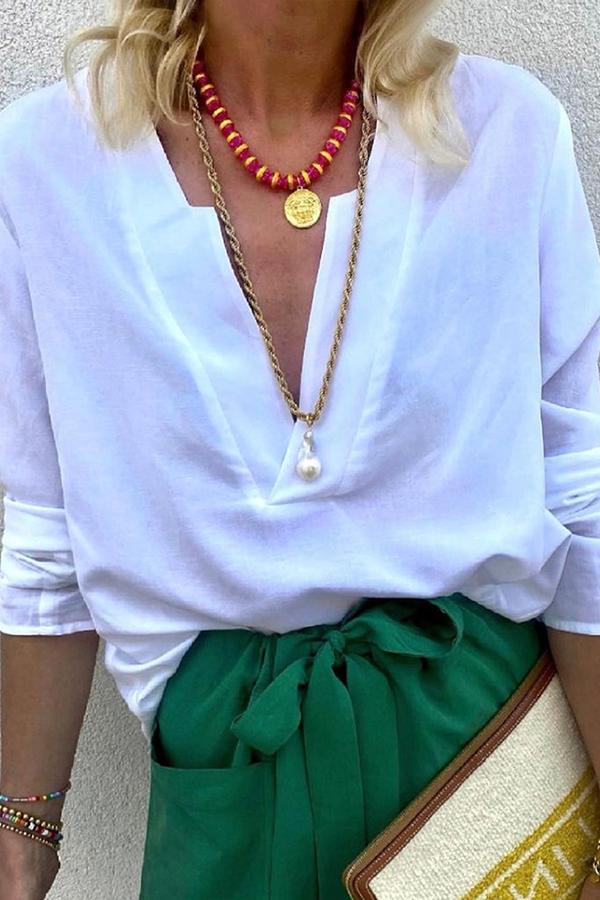 V-neck Loose Long Sleeve Blouse