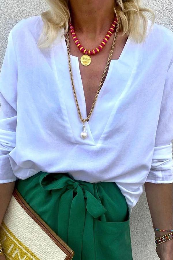 V-neck Loose Long Sleeve Blouse