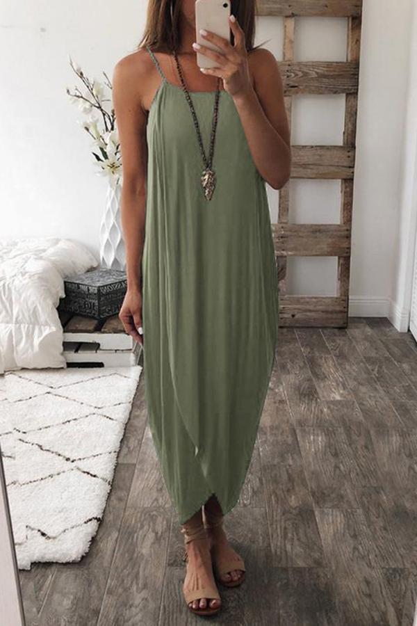 Wrapped Split Solid Cami Beach Dress