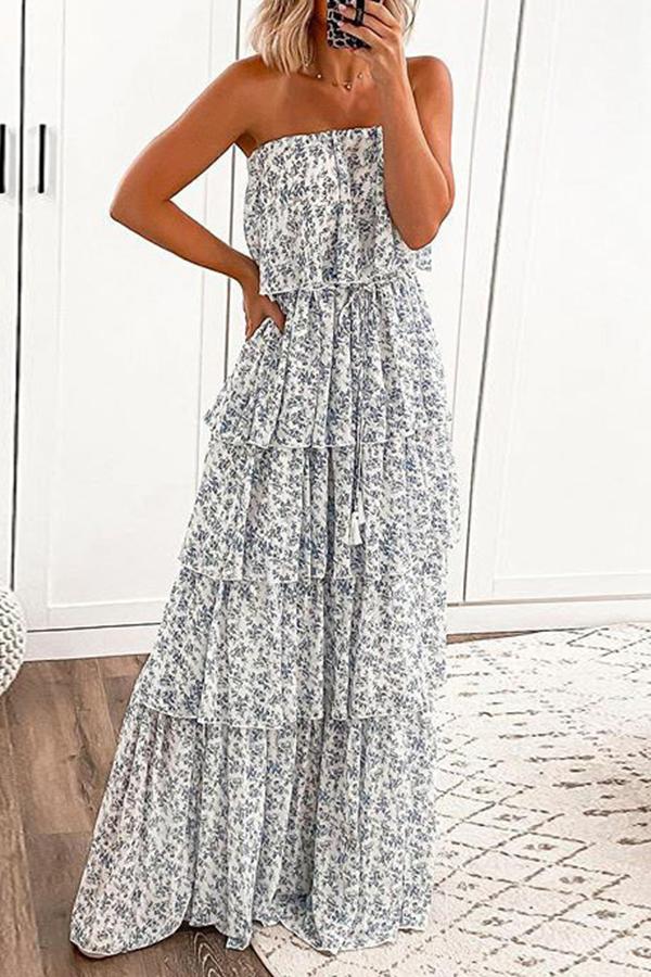 Elegant Bandeau Floral Maxi Dress