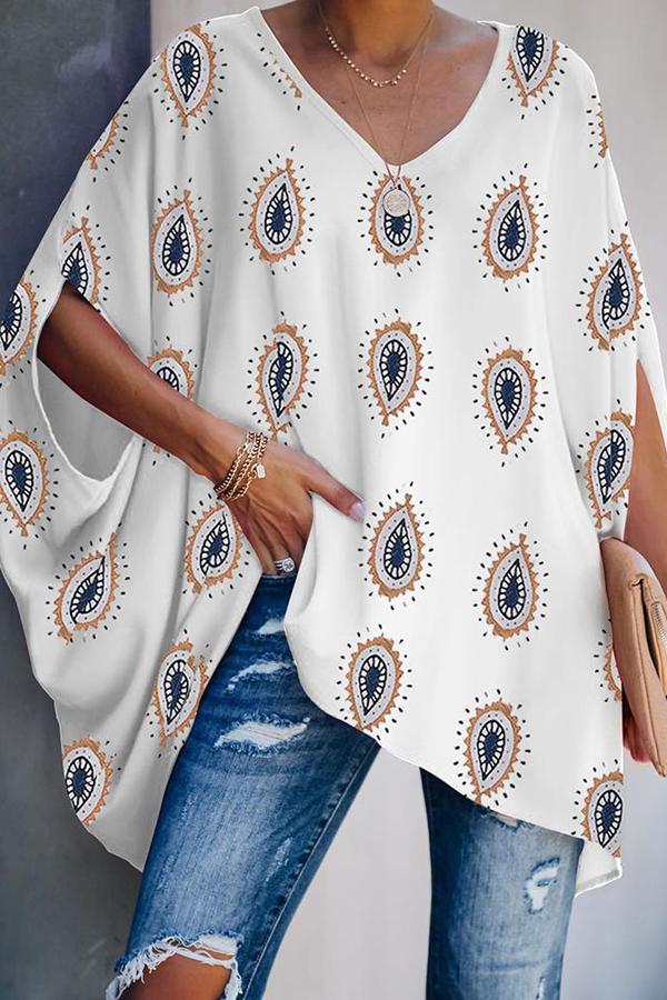 Printed Batwing Sleeve T-shirt