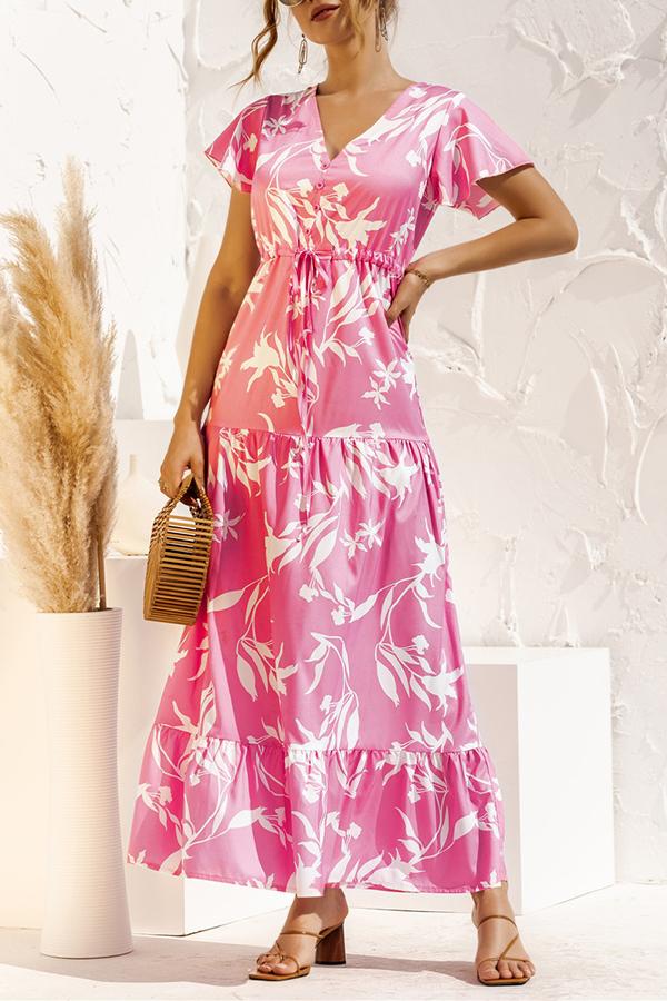 V-neck Floral Print Maxi Dress