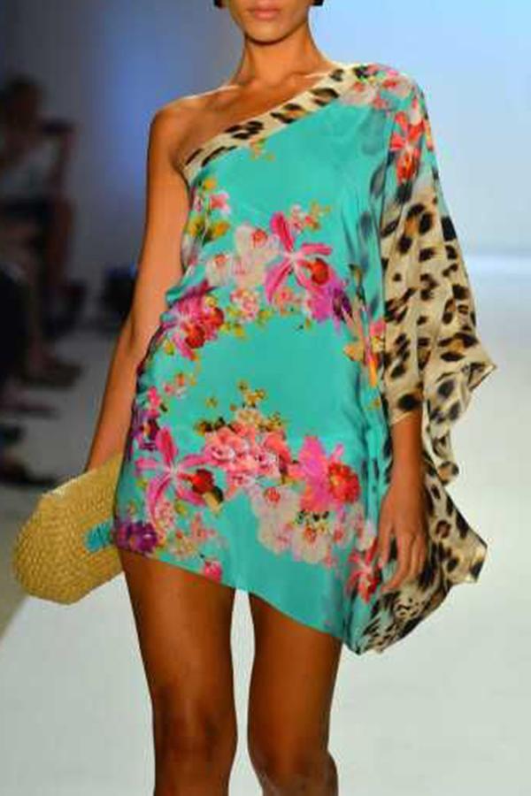 One-shoulder Leopard Print Mini Dress