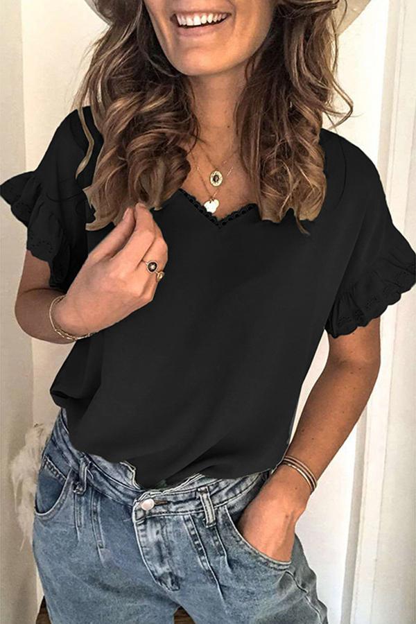 Lace V-neck Short-sleeved T-shirt