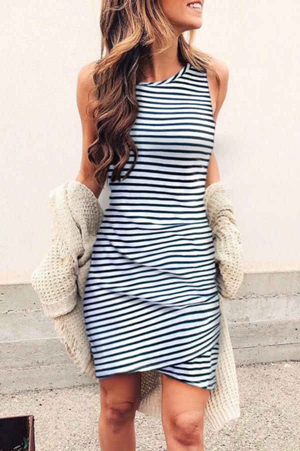 Sleeveless Striped Ruffled Vest Dress