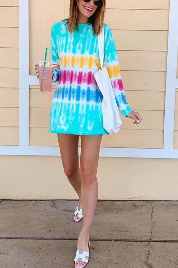 Tie Dye Long Sleeve Hoodie Dress