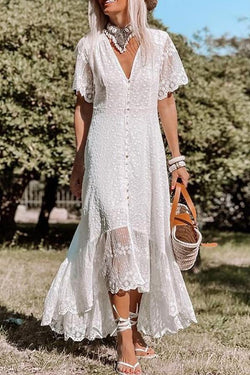 V-neck Lace See-through Irregular Dress