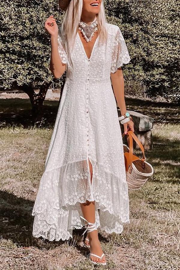 V-neck Lace See-through Irregular Dress