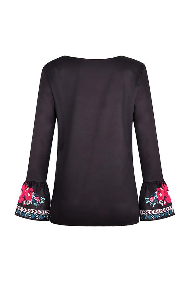 Loose Ethnic Print Long-sleeved T-shirt