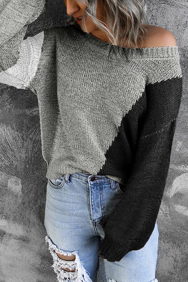 Irregular Color Block Off-shoulder Sweater