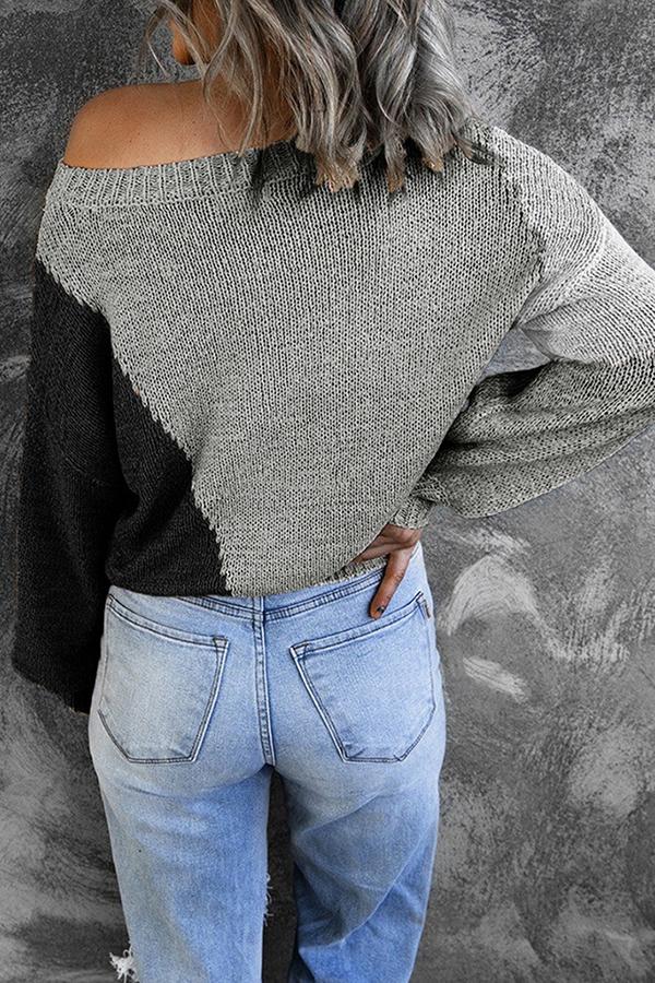 Irregular Color Block Off-shoulder Sweater