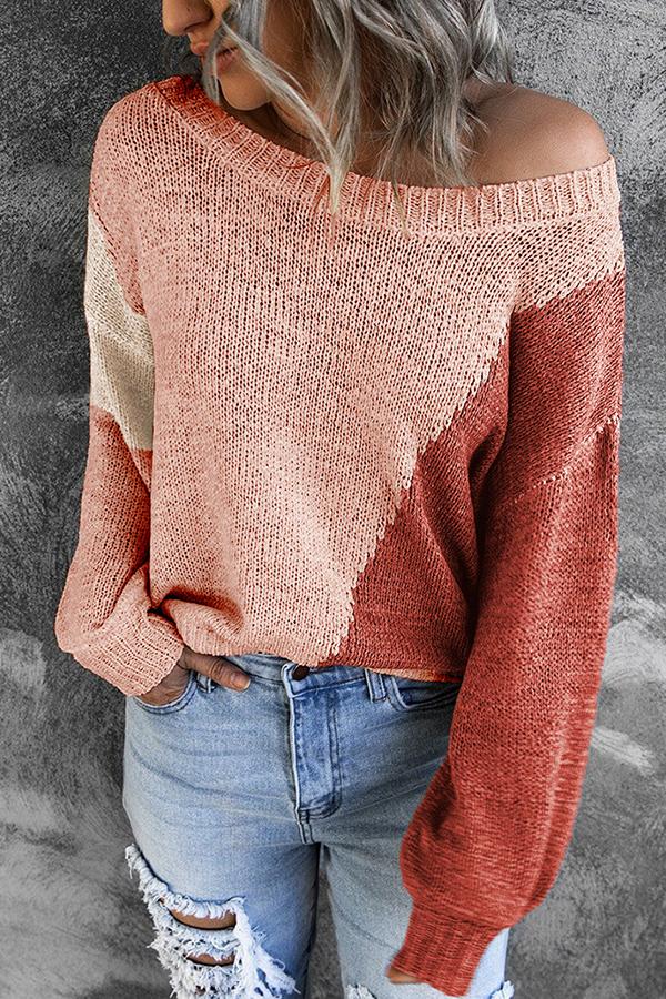 Irregular Color Block Off-shoulder Sweater