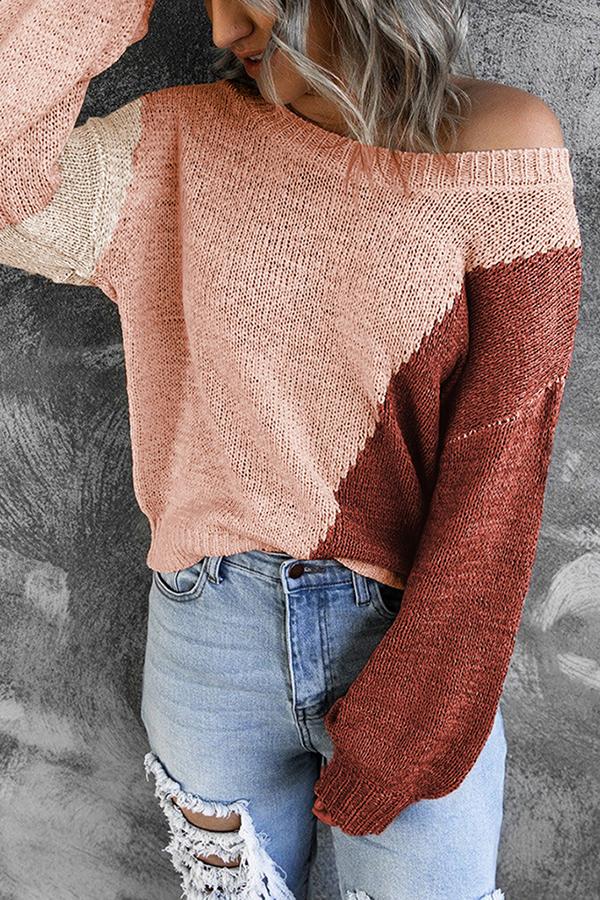 Irregular Color Block Off-shoulder Sweater