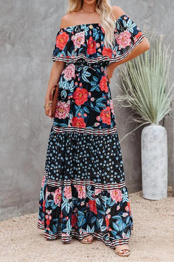 Off-the-shoulder Floral Print Maxi Dress