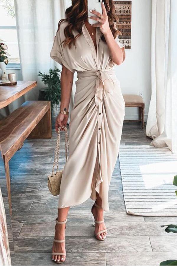 Amazing, Satin Button Down Style Drape Dress