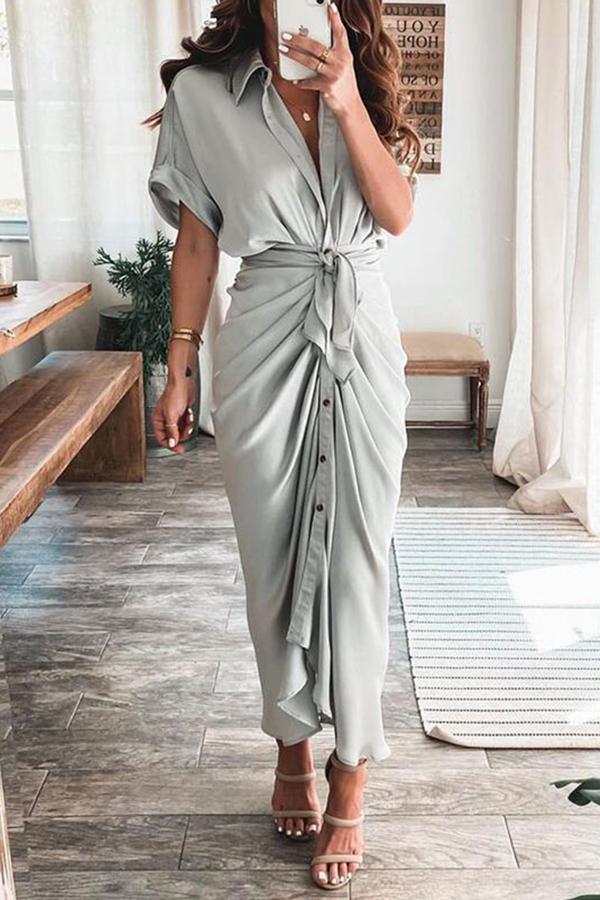 Amazing, Satin Button Down Style Drape Dress