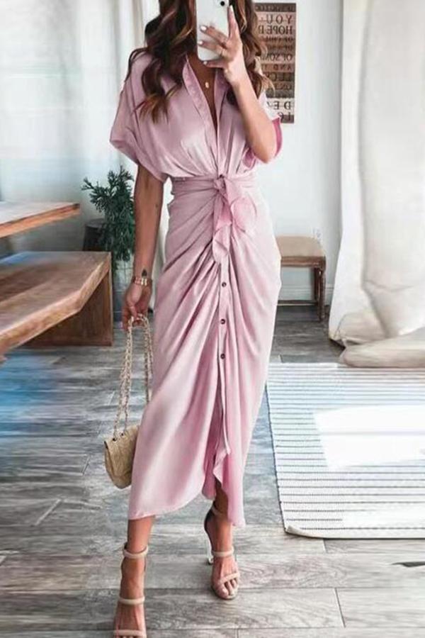 Amazing, Satin Button Down Style Drape Dress