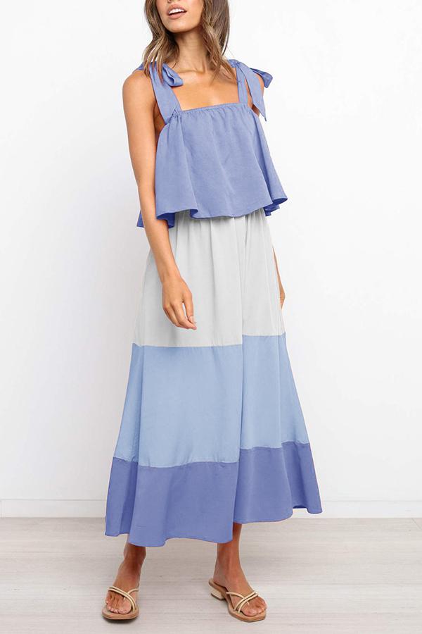 Striped Color Block Strap Long Dress