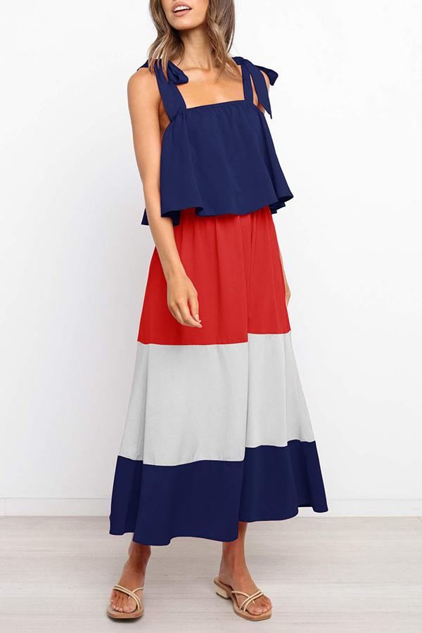 Striped Color Block Strap Long Dress